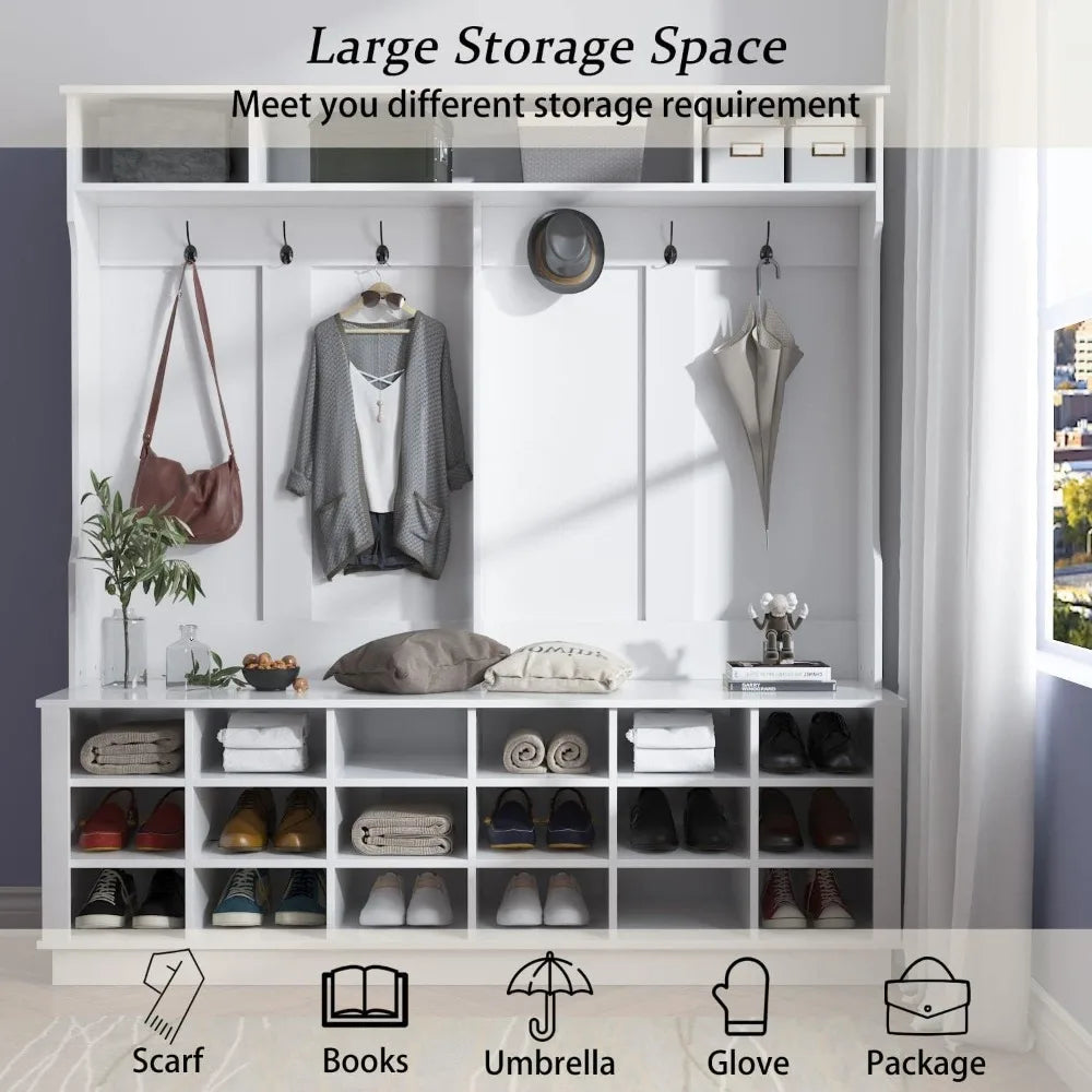 3-in-1 Hall Tree Storage Organizer with Hooks and Shelves for Entryway