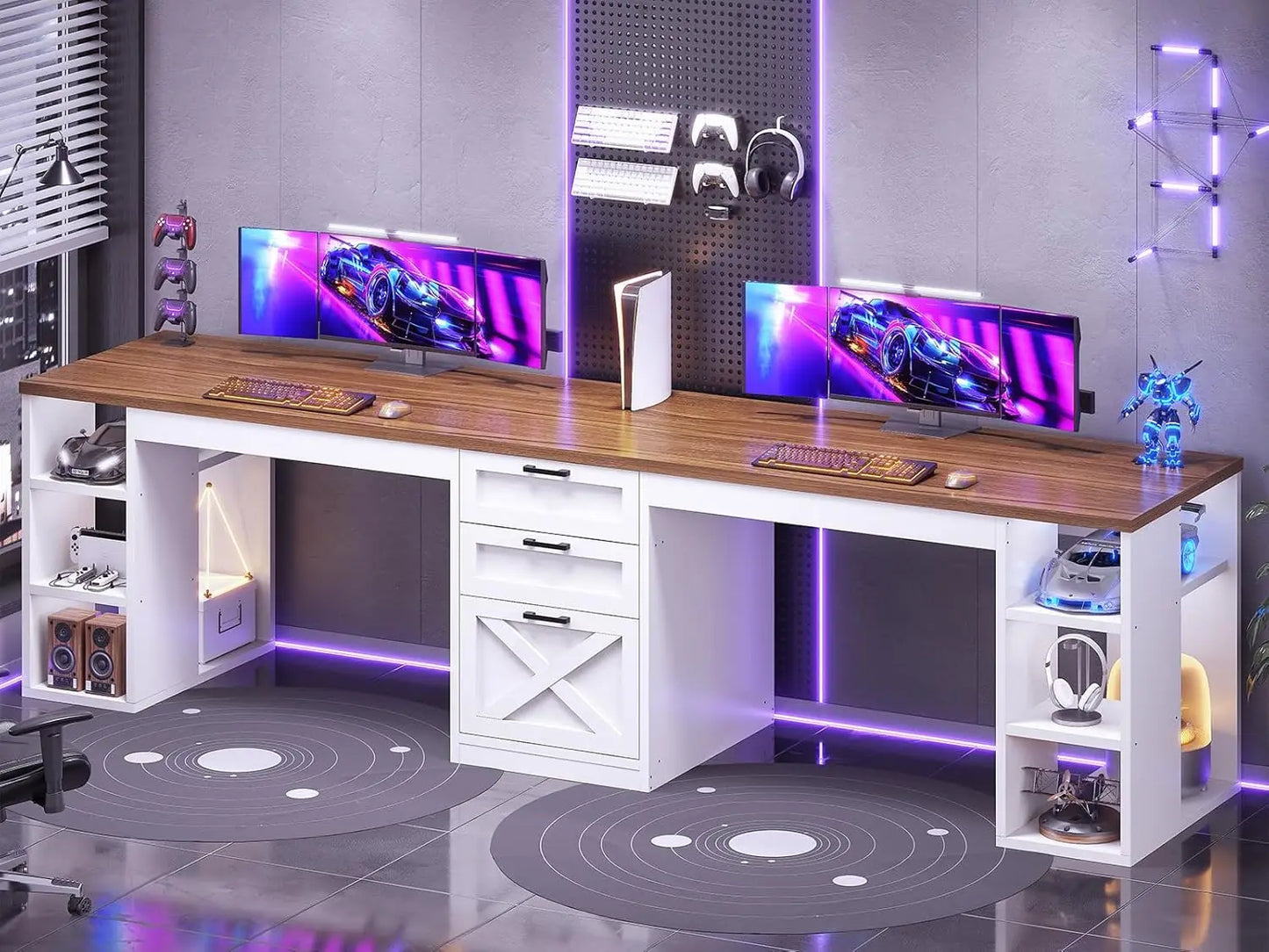 96.5 Inch Computer Desk for 2 Person Home Office Gaming Writing Desk