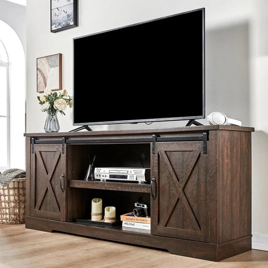 66 Inch Farmhouse TV Stand for 75 Inch TVs with Sliding Barn Door