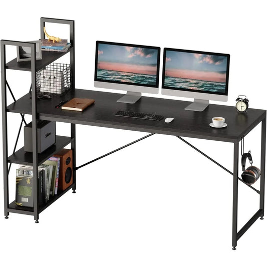 Ljustra 63 Inch Computer Desk with Adjustable Shelves for Home Office