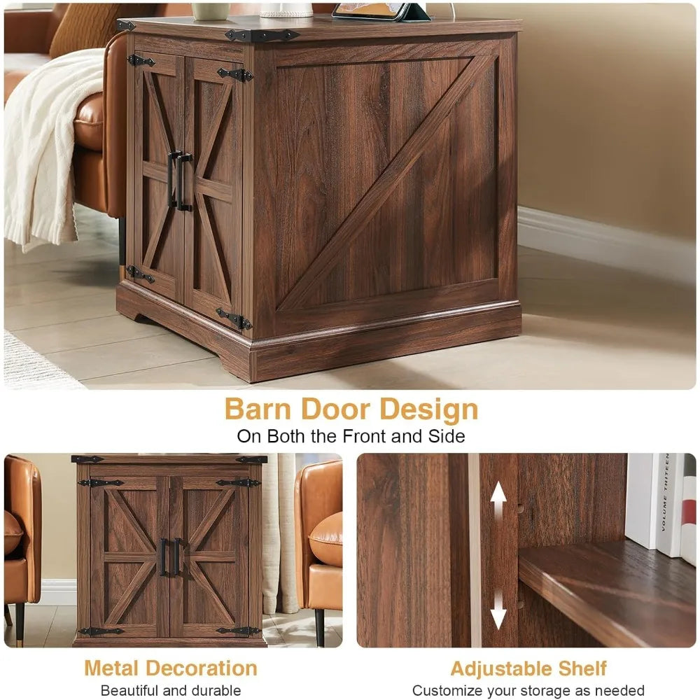 Farmhouse End Table with Charging Station Rustic Wood Nightstand 24"