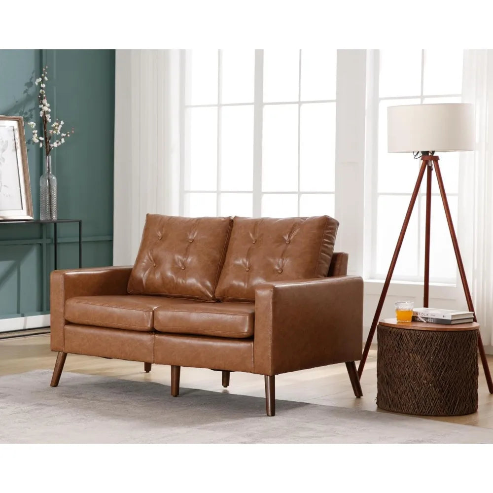 Ljustra 53" W Faux Leather Loveseat Sofa Button Tufted Mid Century Modern