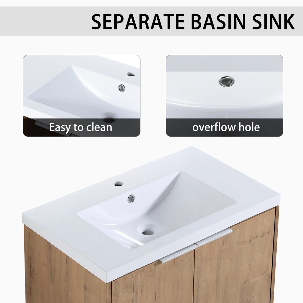 30 Inch Wall Mounted Bathroom Vanity With Sink and Side Cabinet