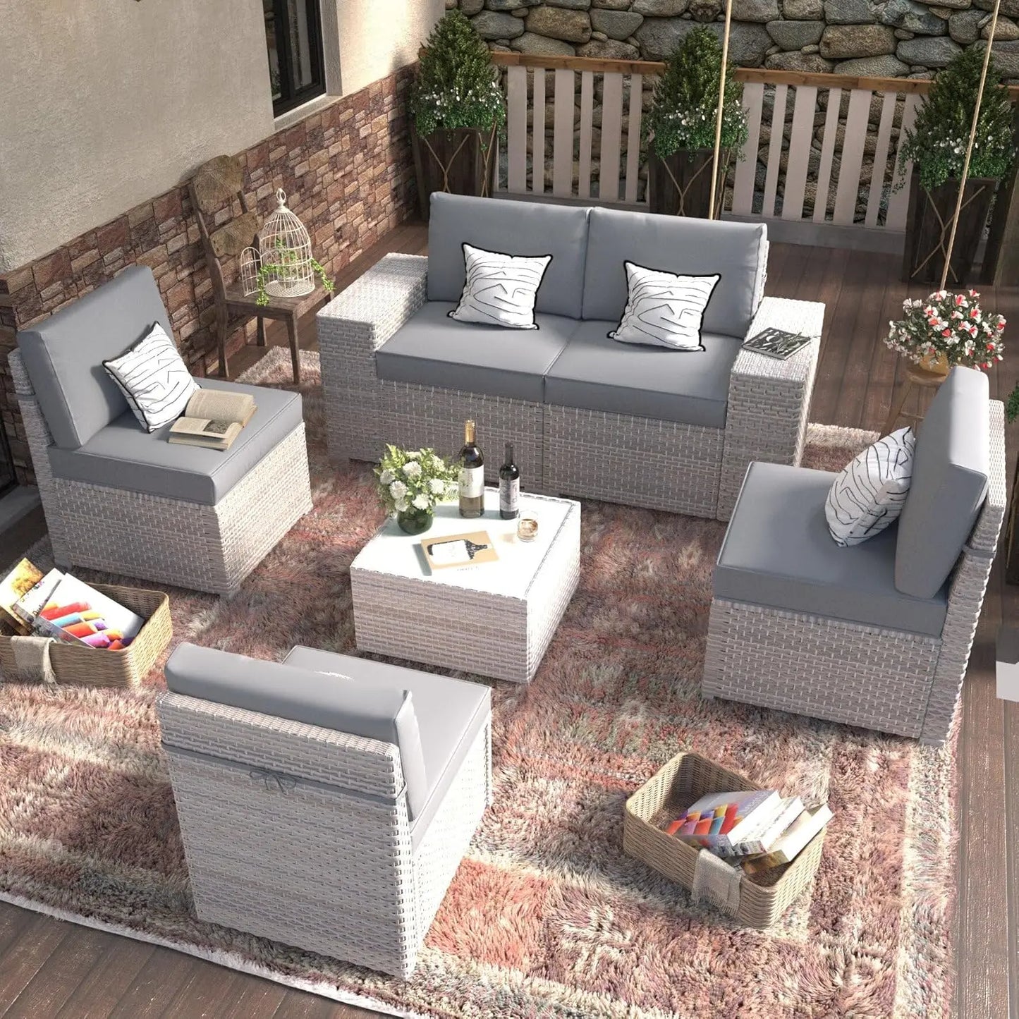 Ljustra 6-Piece Modular Patio Furniture Set Outdoor Sofa Rattan Wicker