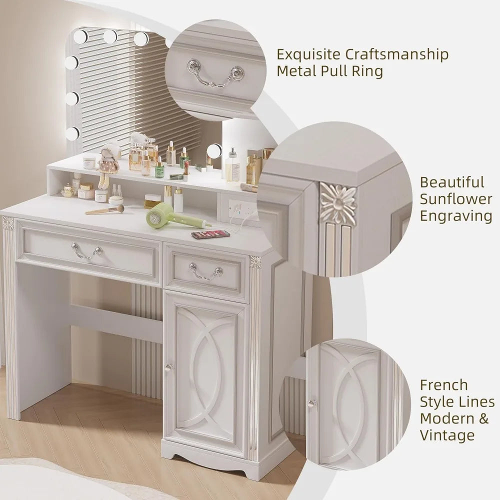 Ljustra Vanity Desk with Mirror and Lights 39 Inch Makeup Vanity Charging Station