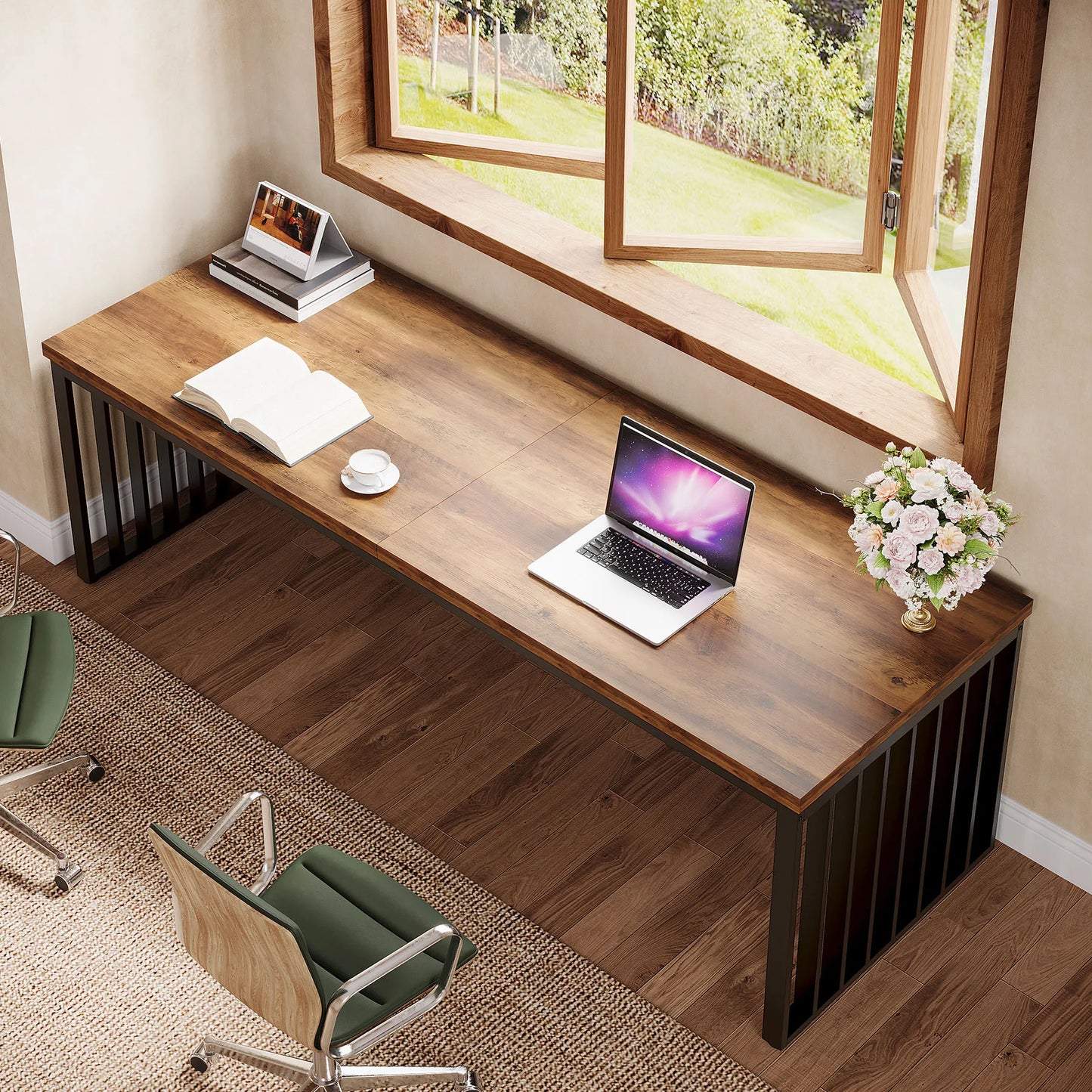 Ljustra 78 Inch Modern Office Desk Two Person Workstation Industrial Style