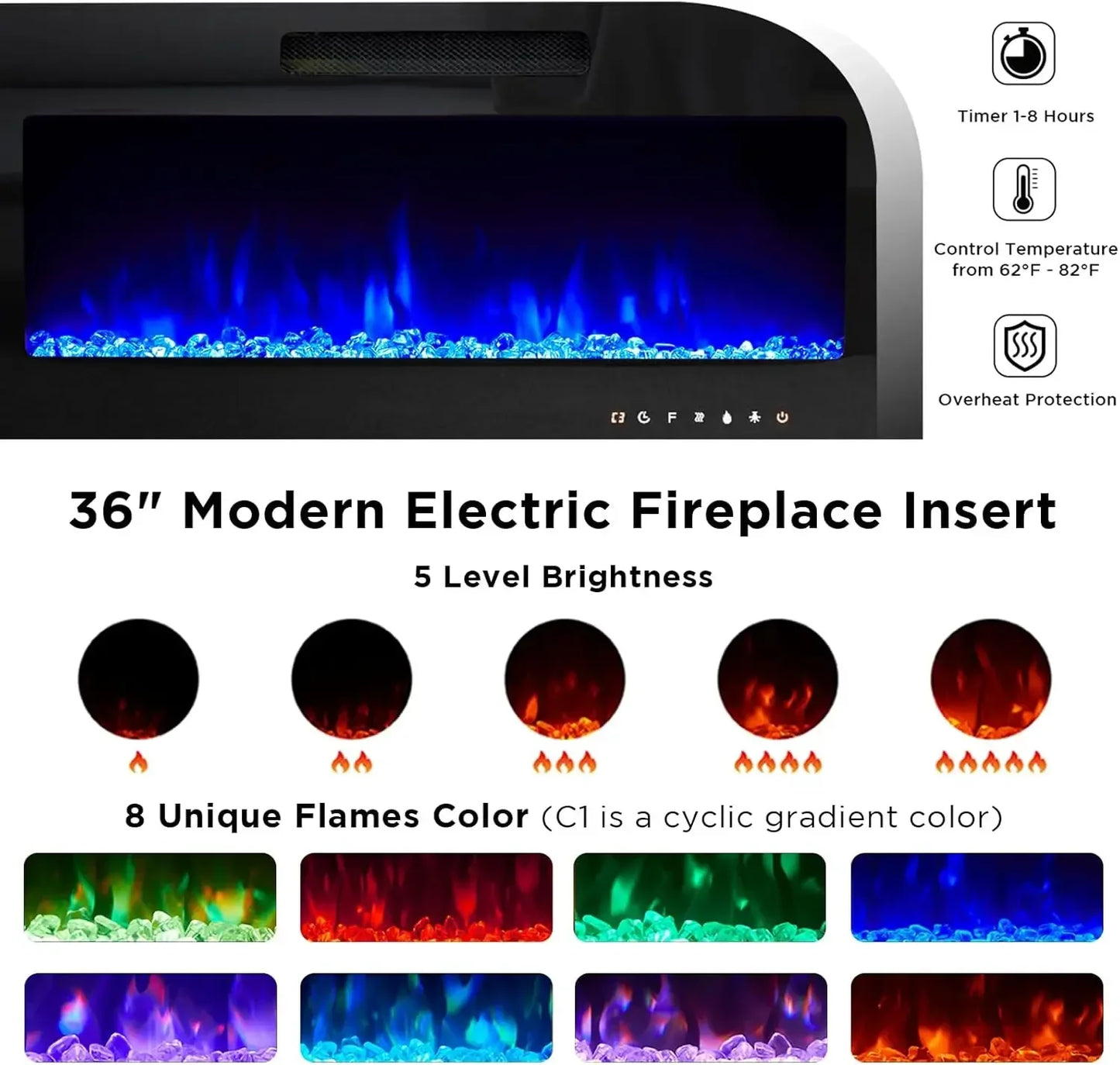 Fireplace TV Stand 70" Modern Entertainment Center with LED Lights