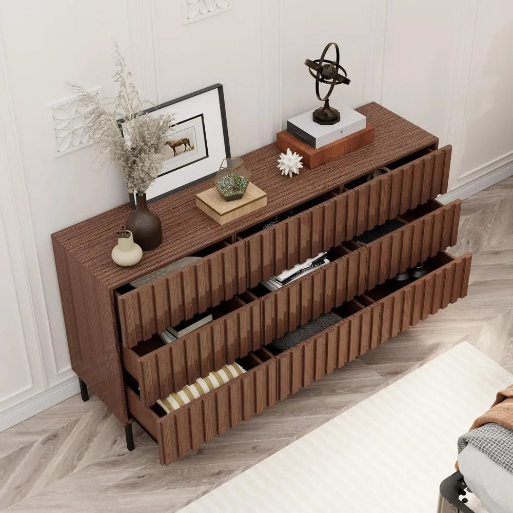 Ljustra 59 Fluted Dresser 9 Drawers Mid Century Modern Storage Chest