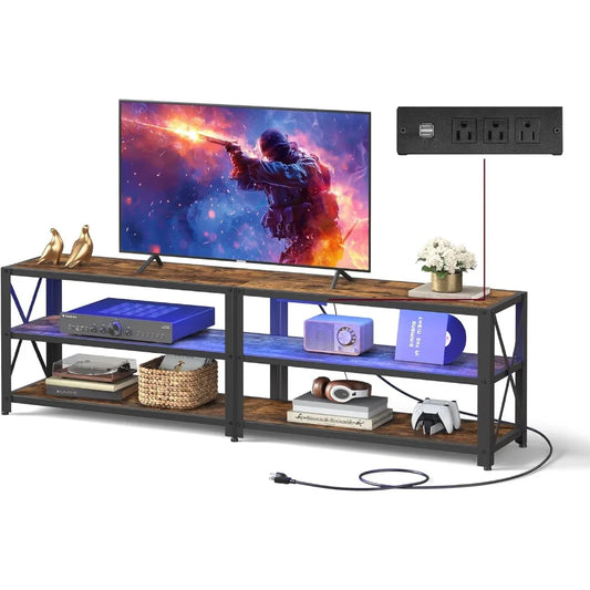TV Stand with Power Outlets LED Lights for TVs up to 75 Inches