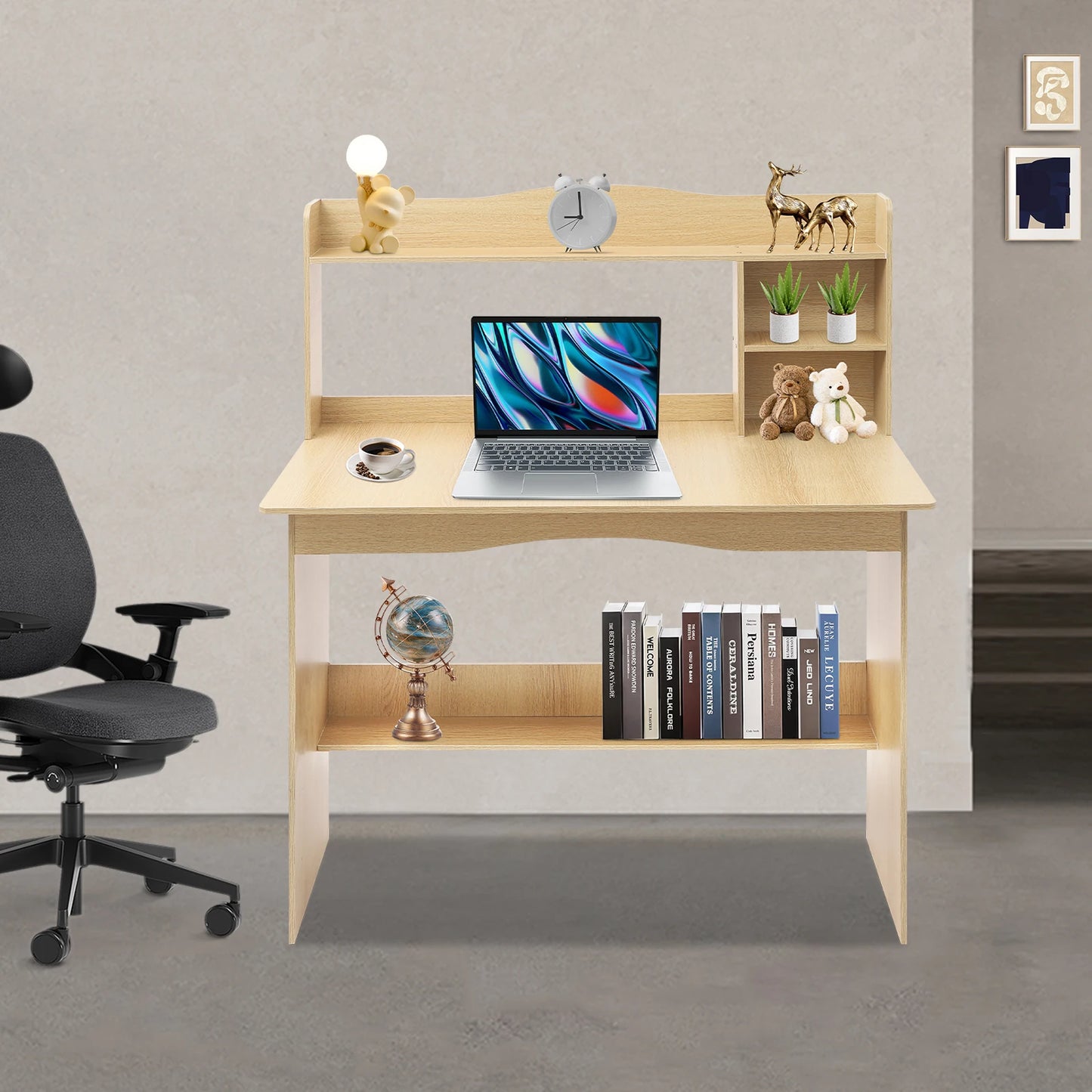 Modern Home Office Desk with Bookshelf Compact Study Desk for Small Spaces