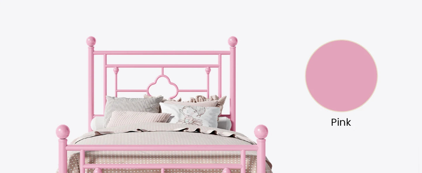 Vintage Twin Size Metal Platform Bed Frame with Headboard and Footboard