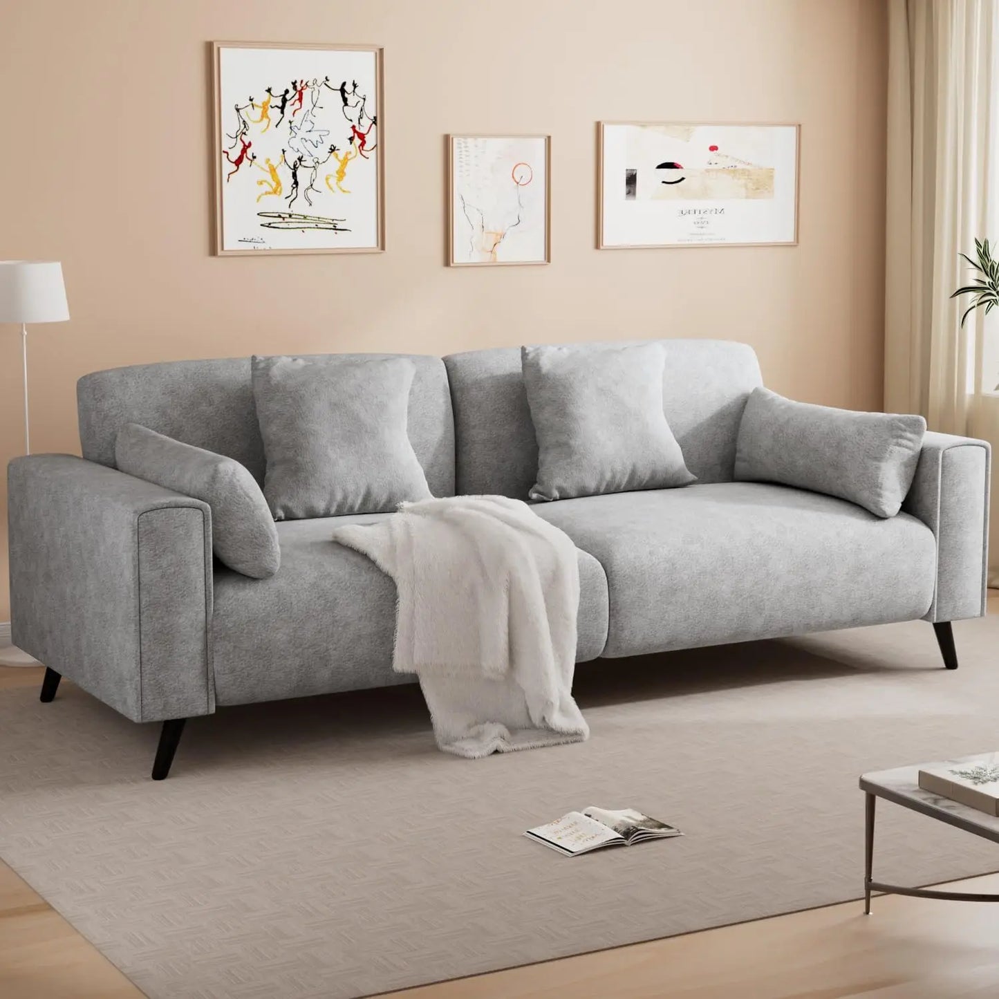 82 Inch Modern Comfy Sofa Couch Living Room 3 Seater with Pillows