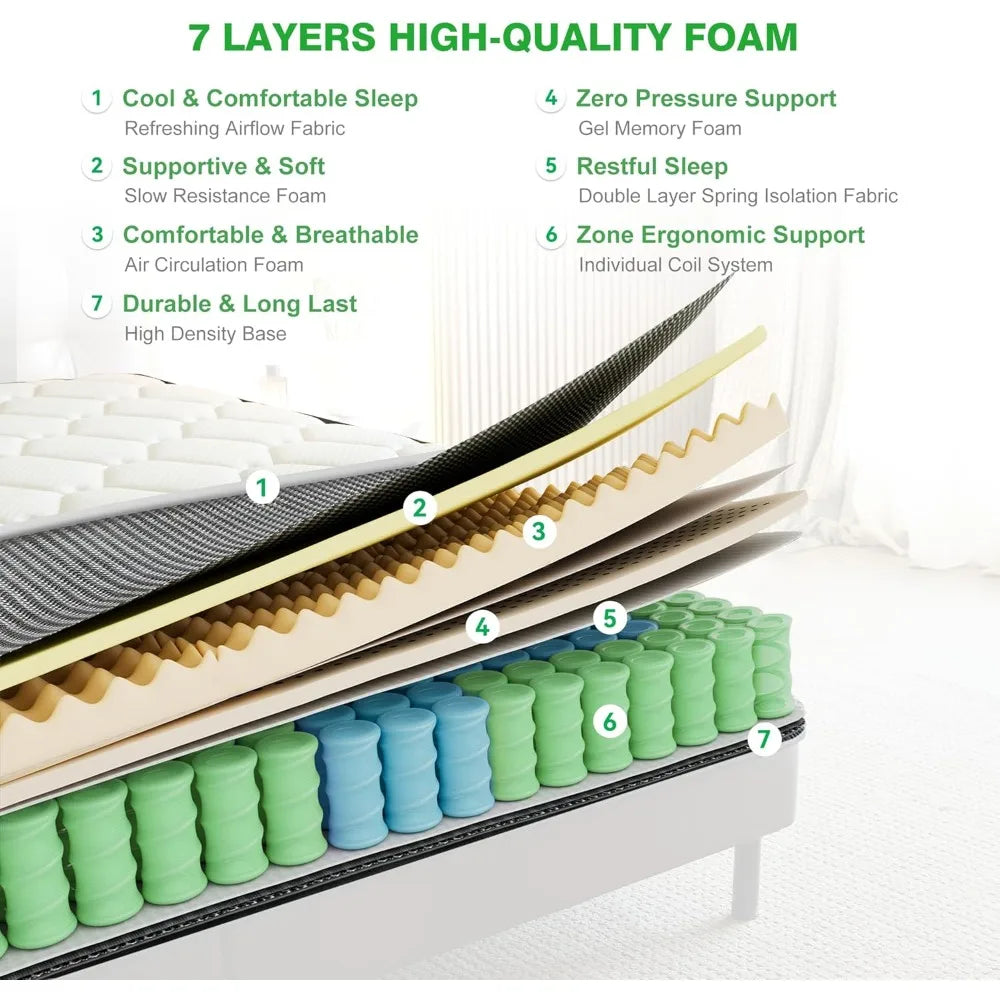 Ljustra Queen 12 Inch Hybrid Mattress Memory Foam Pocket Spring Support