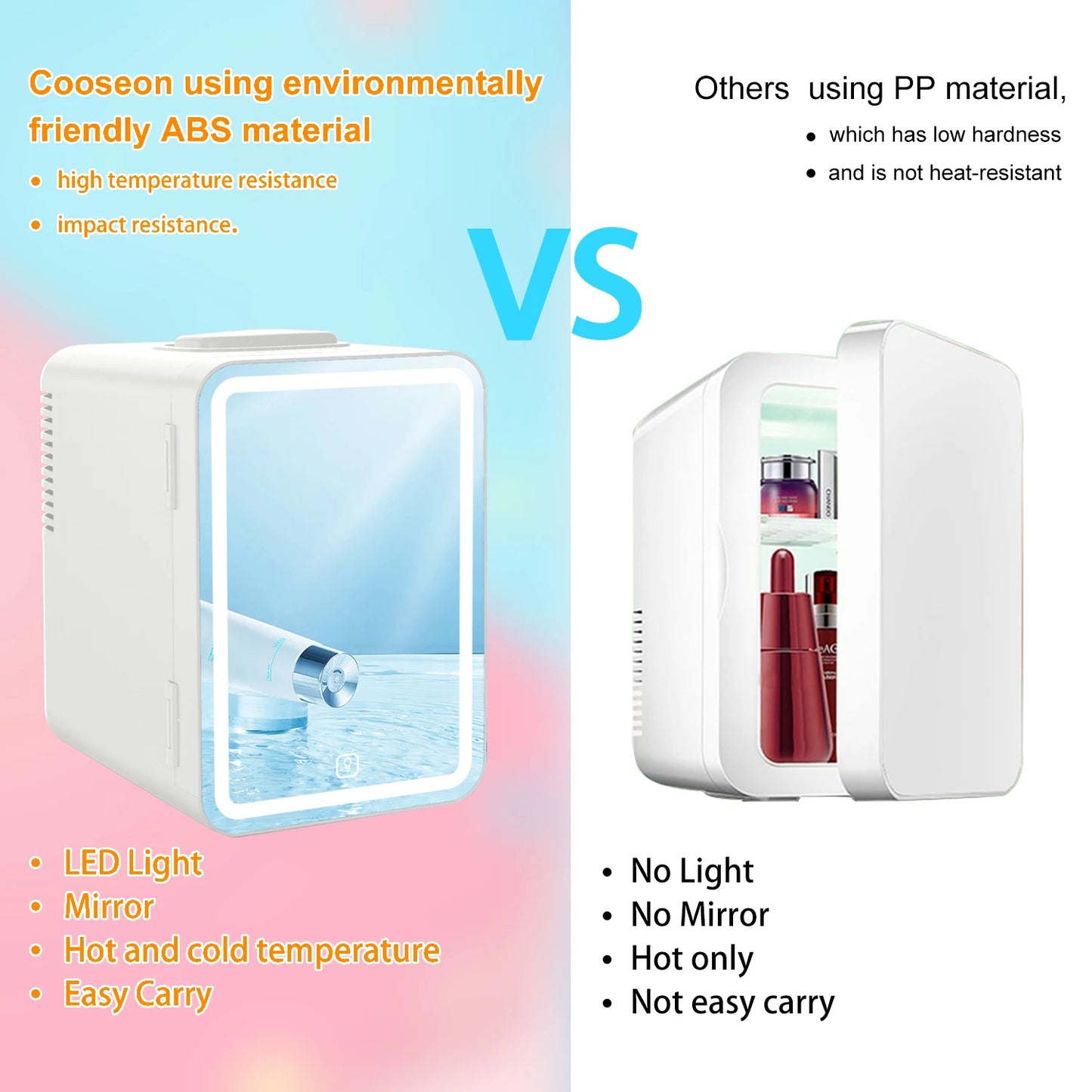 Ljustra Mini Refrigerator Makeup Skin Care Hot Cold Storage LED Mirror