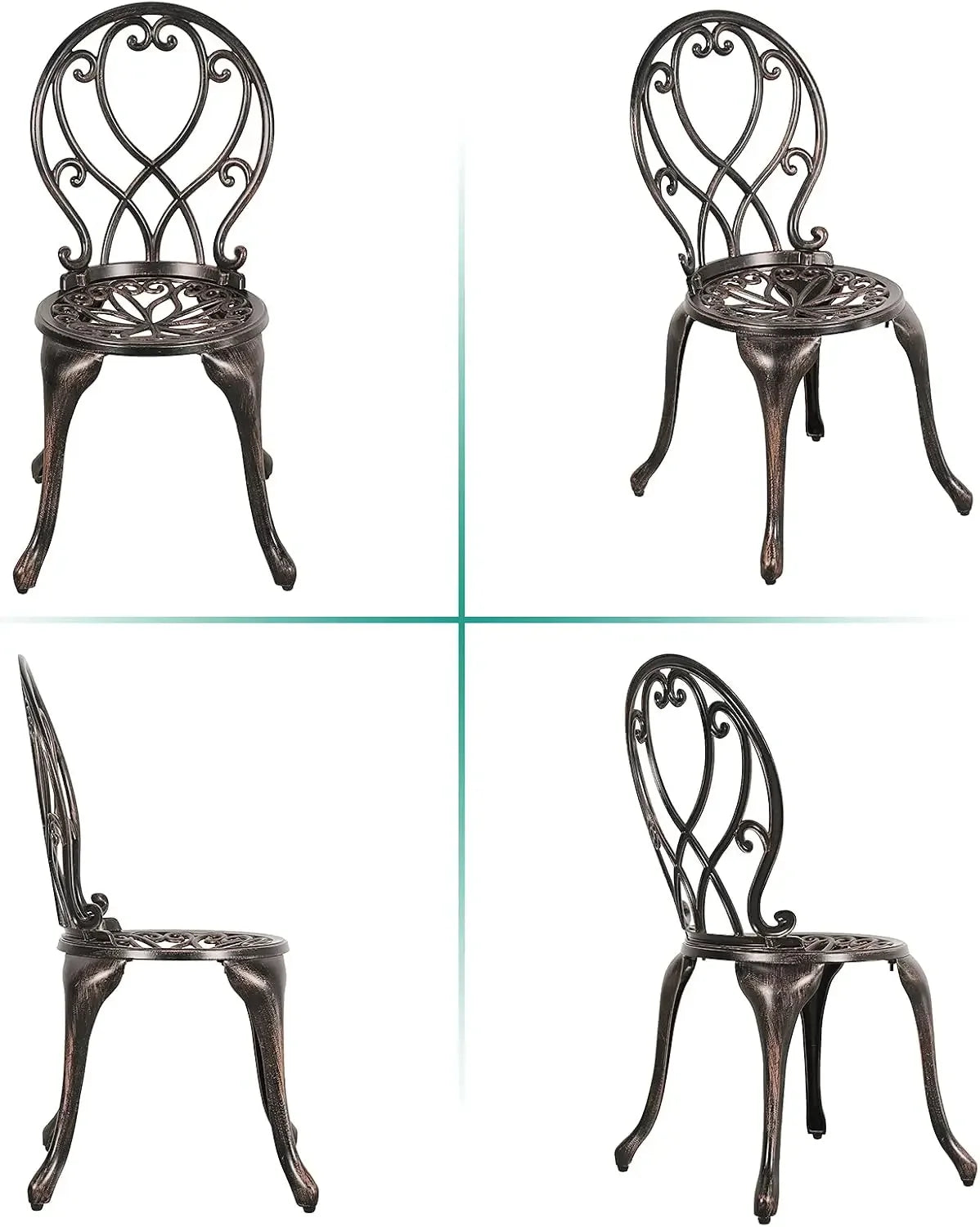 3 Piece Outdoor Bistro Set Cast Aluminum Patio Dining Table Chairs