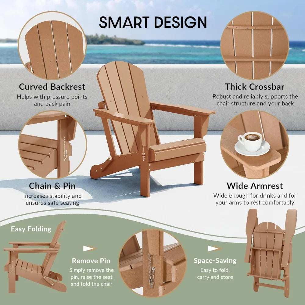 Malibu Outdoor Folding Adirondack Chair Set Durable Stylish Patio Seating