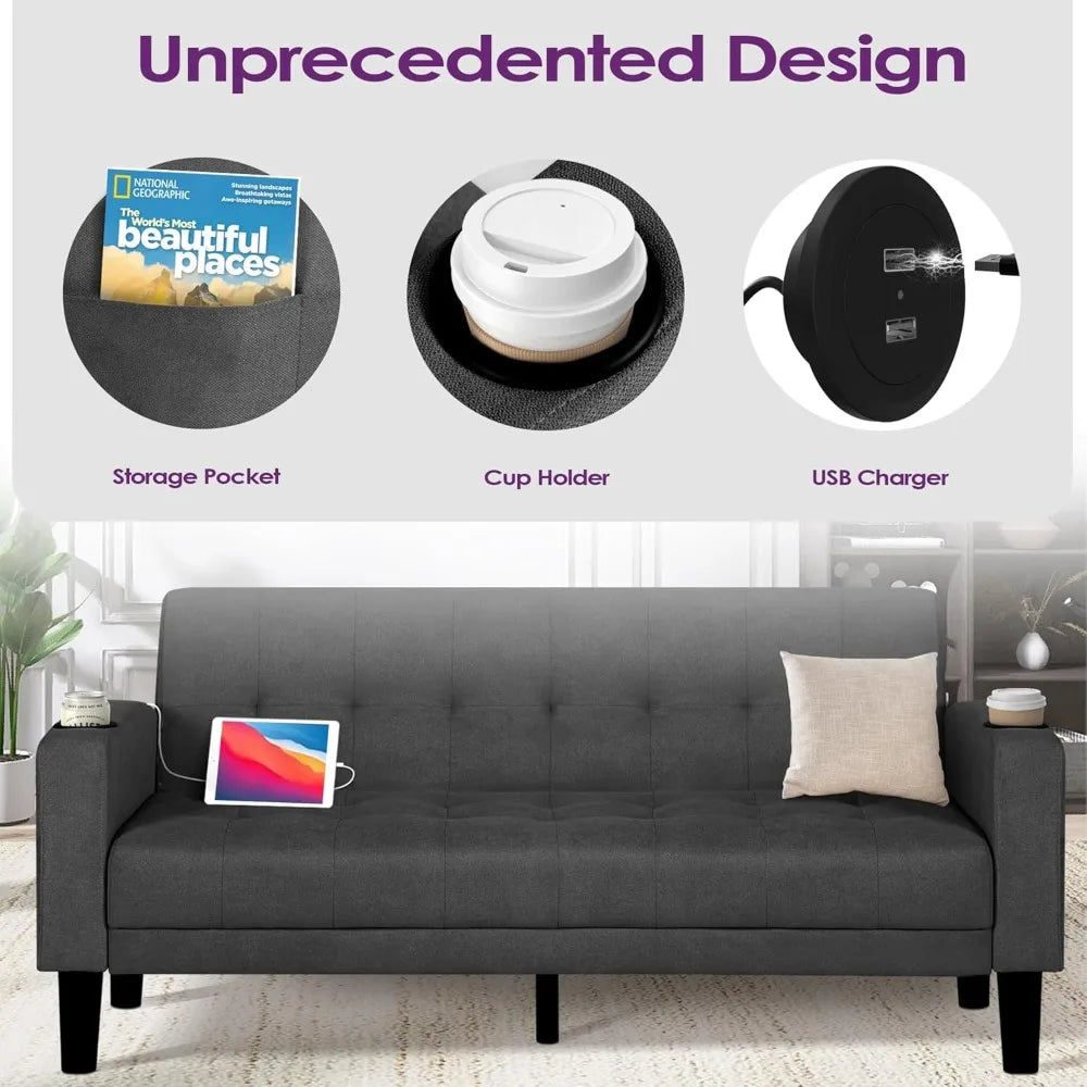 Ljustra Mid-Century Sectional Sofa Set 3 Pieces Loveseat with USB