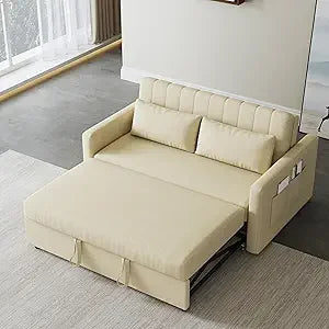 55 Inch Leather Sofa Bed Pull Out Sleeper Loveseat Couch Futon