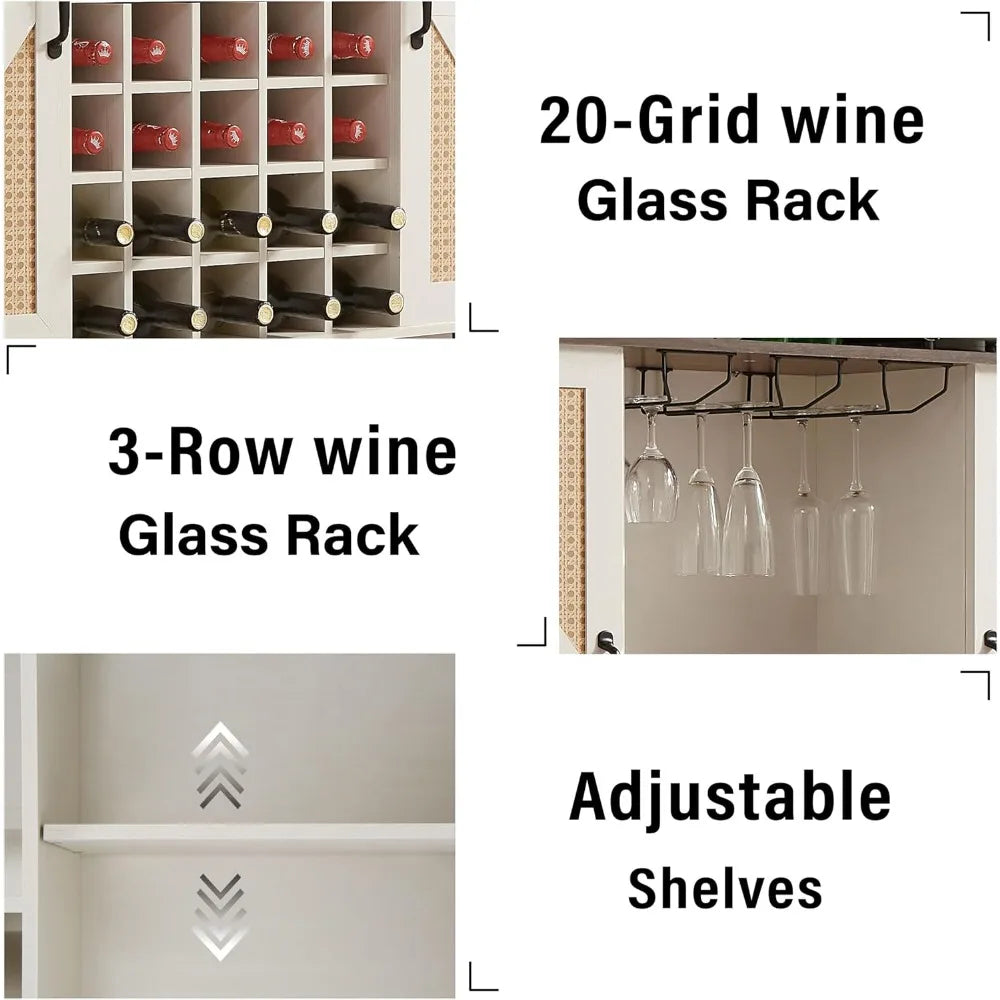 White Buffet Cabinet Rustic Farmhouse Sideboard with Adjustable Shelves