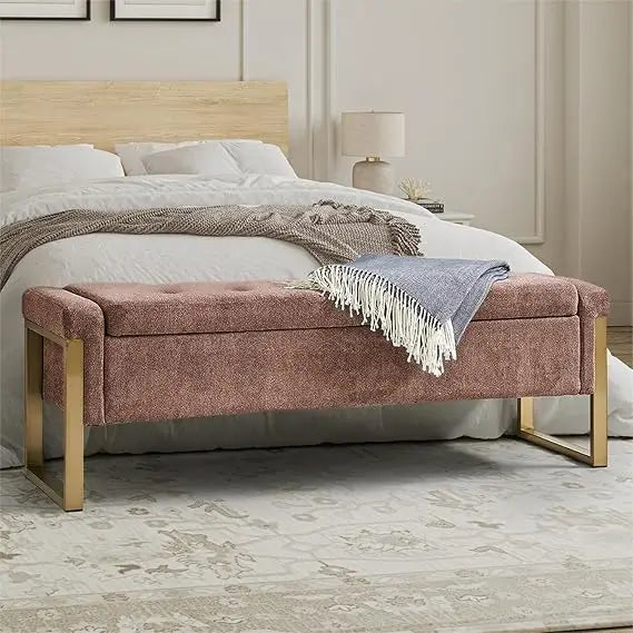 EcoHarbor Modern Bedroom Bench Upholstered Storage Ottoman Gold Legs