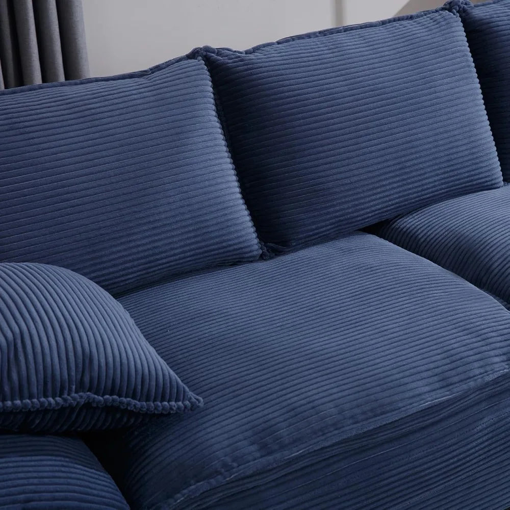 90” Blue Corduroy Oversized Loveseat Sofa Deep Seat Couch Modern Living Rooms