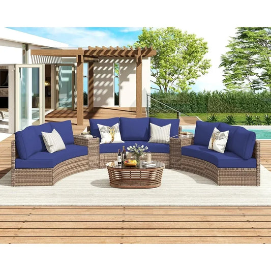 Ljustra Half-Moon Sectional Sofa Set Outdoor Patio Furniture with Cushions
