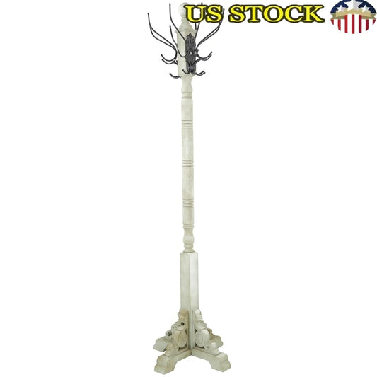 Freestanding Vintage Style Gray Wood Coat Rack 24 Hooks Entryway Storage