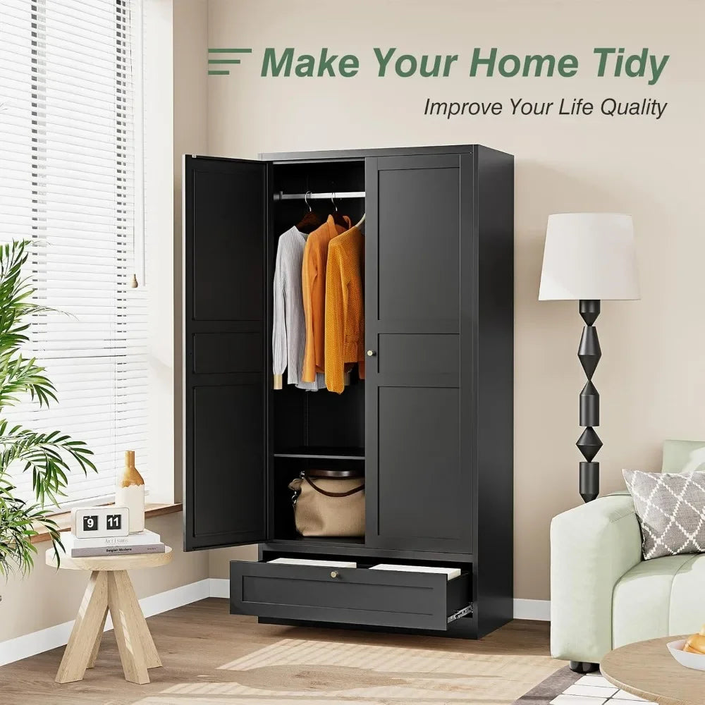 Ljustra Metal Wardrobe Closet Cabinet Armoire Storage with Drawer