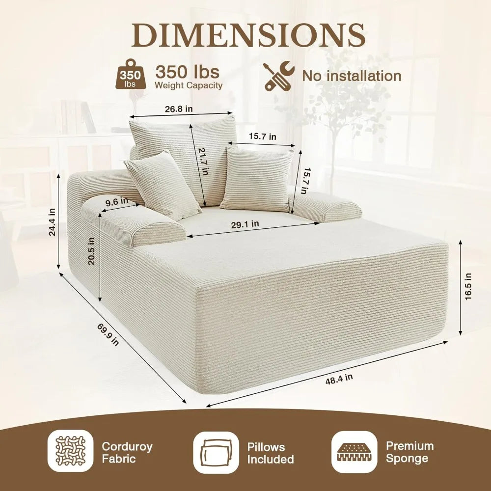 Ljustra Chaise Lounge Chair Indoor Corduroy Sofa Bed with 3 Pillows