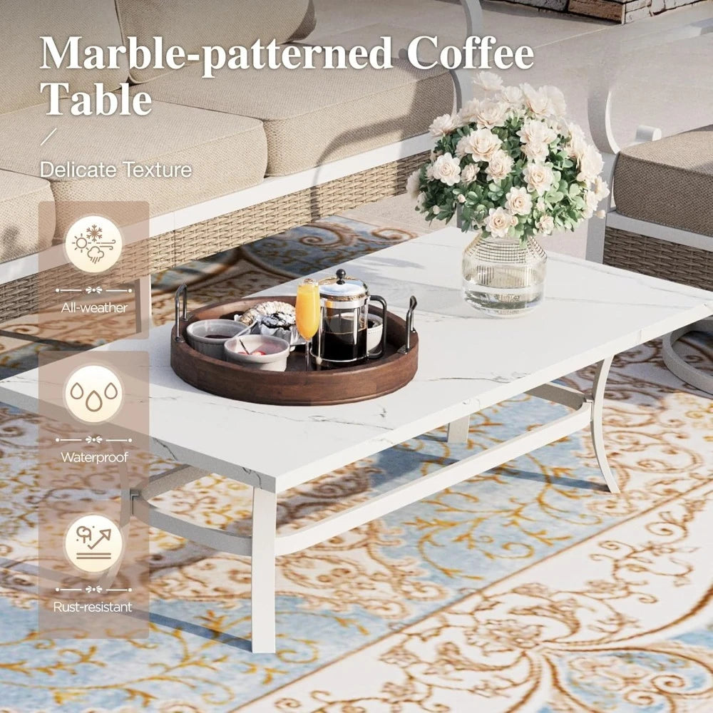 4-Piece Patio Furniture Set Rattan Rocking Chairs Sofa Marble Table