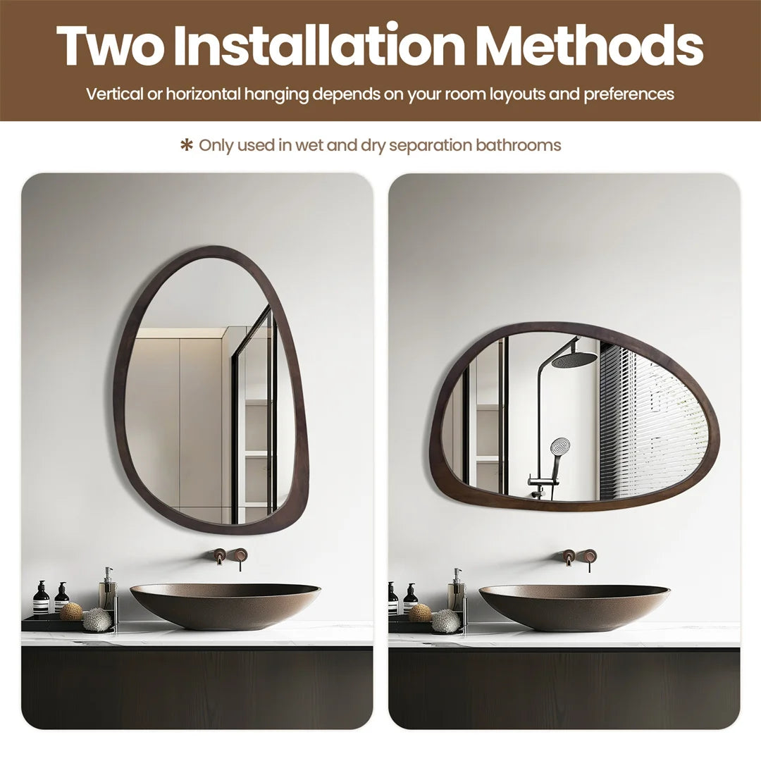 Modern Decorative Wall Mirror Black Walnut Wood Frame Hanging Decor