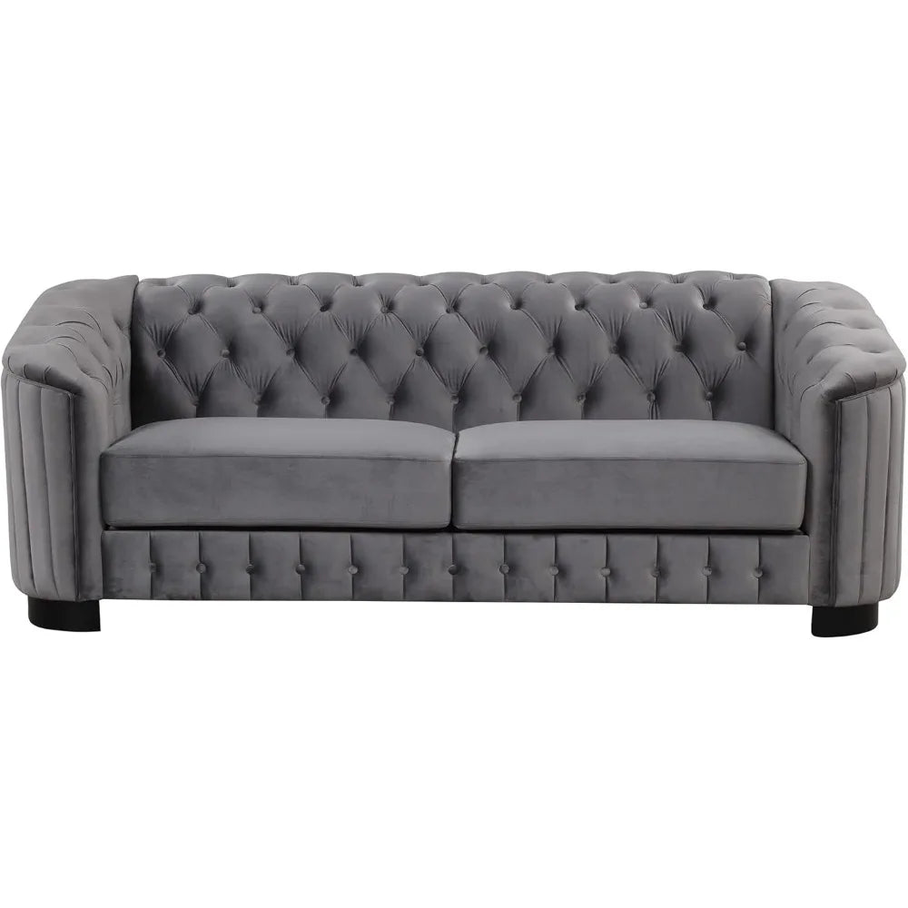 Ljustra 82'' Velvet Chesterfield Sofa Modern Mid-Century 3-Seat Couch