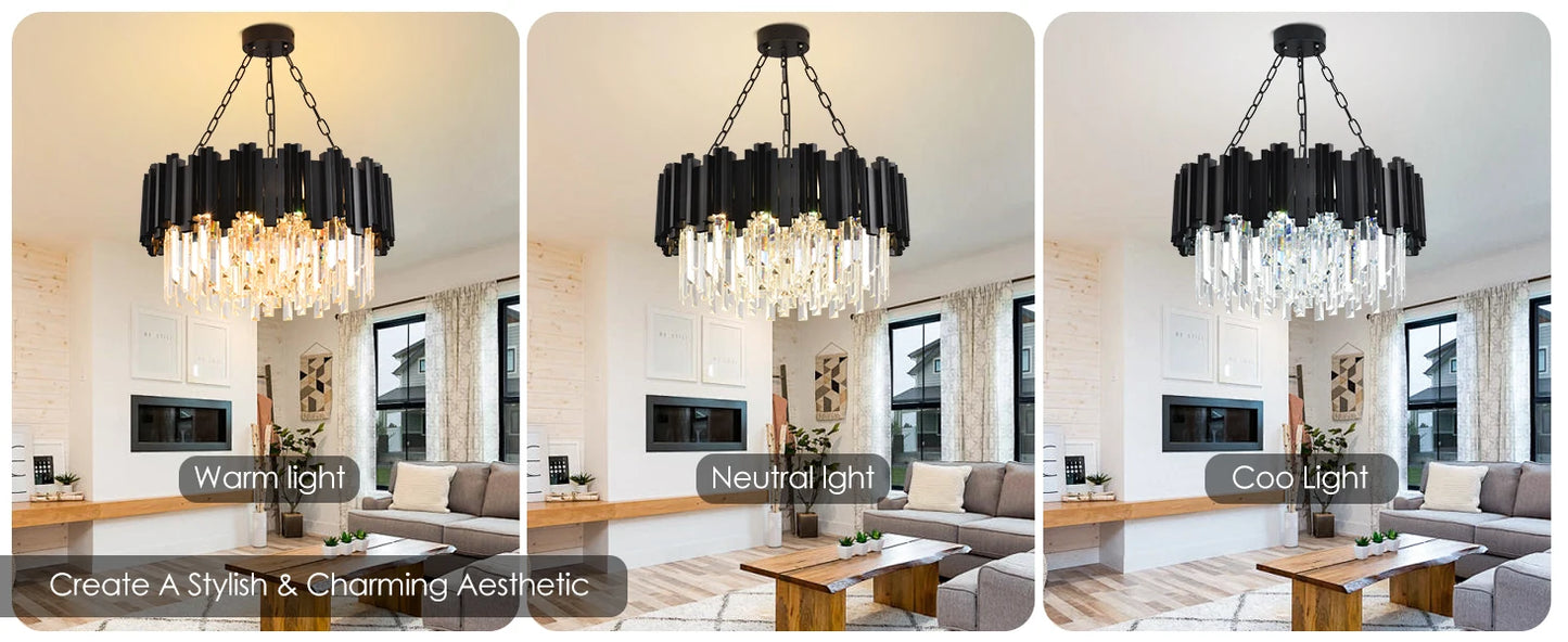 Black Crystal Chandelier Modern 9-Light Fixture for Living Room Entryway