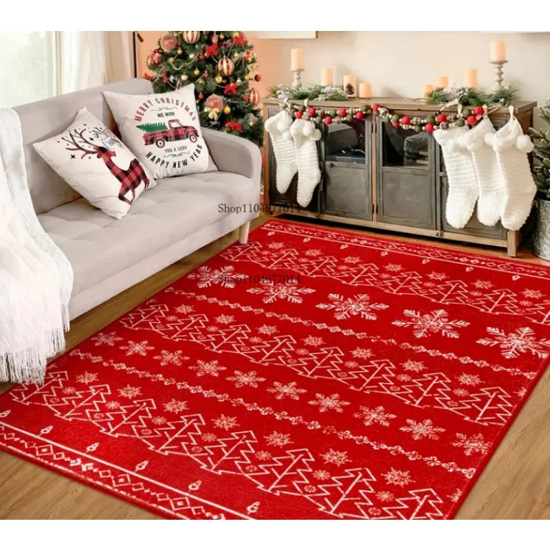 Red Snowflake Christmas Tree Rug Non-Slip Washable Indoor Outdoor Use