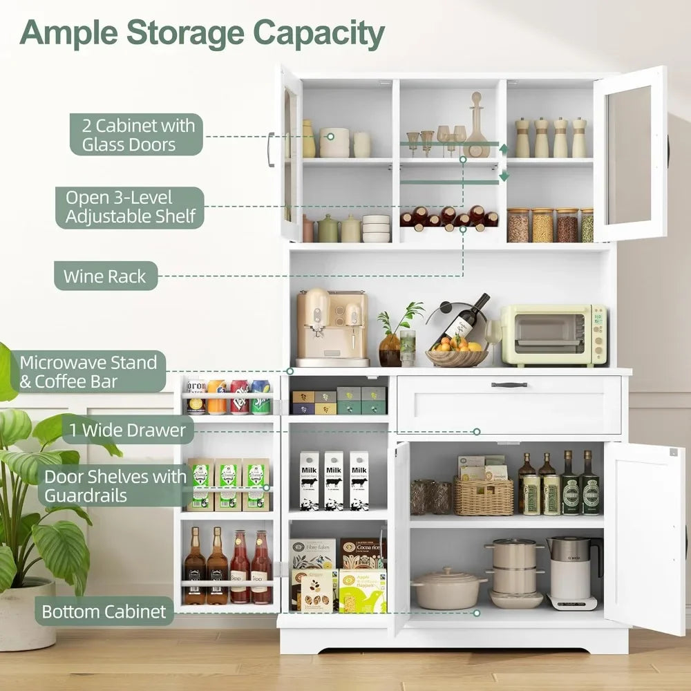 Freestanding Buffet Cabinet with Microwave Stand and Wine Rack