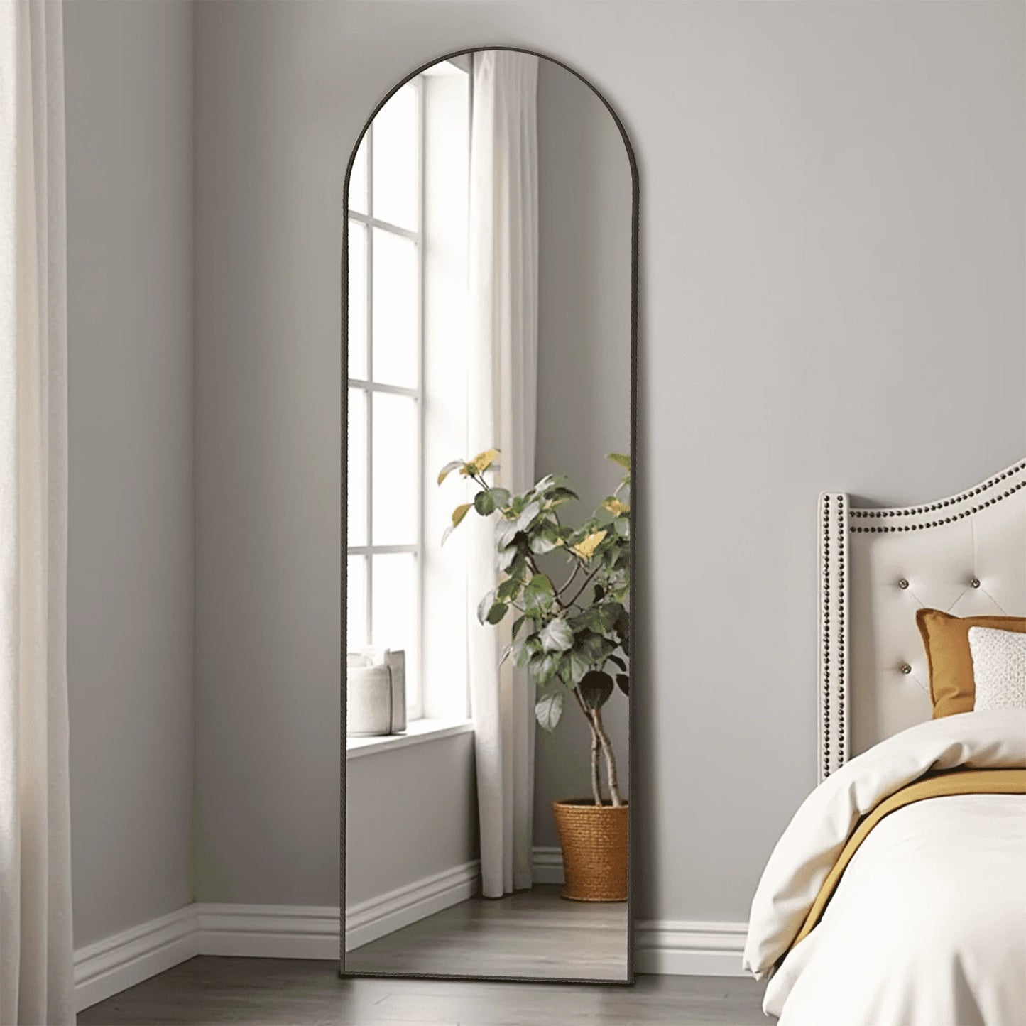 59in Full Length Arched Floor Mirror Standing Body Mirror Aluminum Alloy