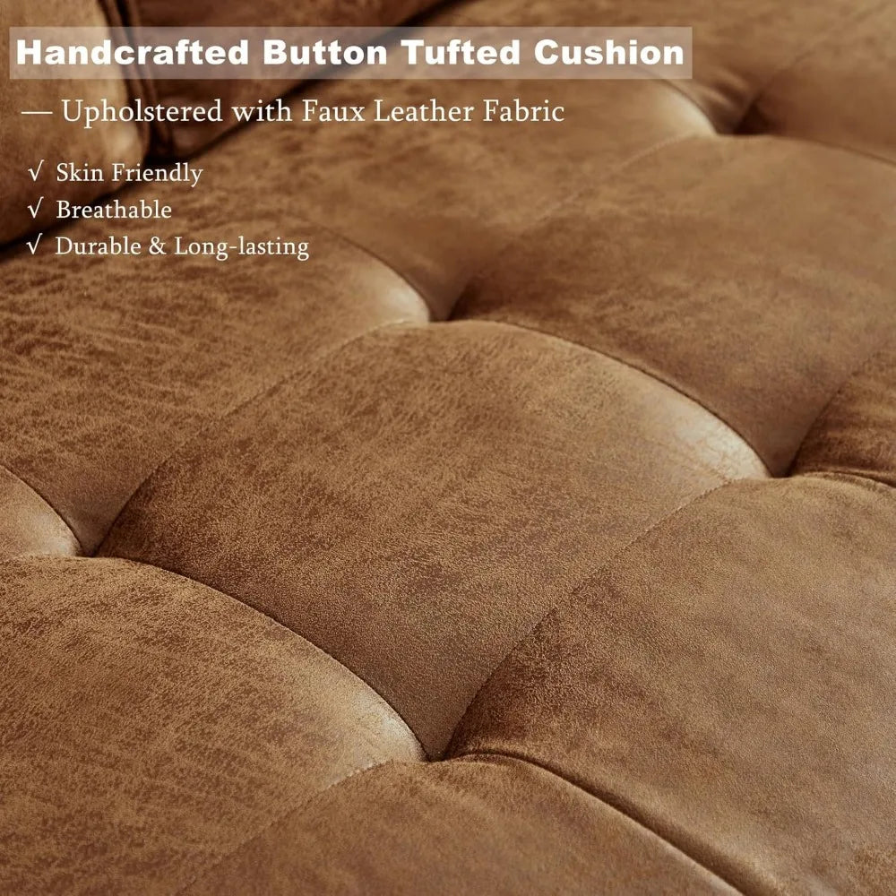 Mid Century Modern Faux Leather Loveseat Tufted Sofa with Pillows