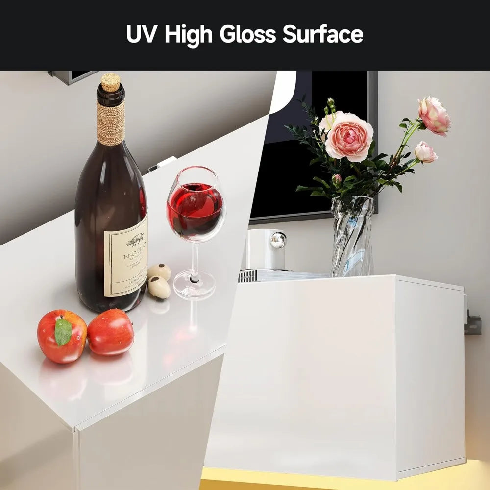 80 Inch Floating TV Stand Electric Fireplace LED Lights Wall Mounted