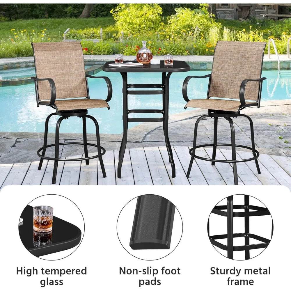 Ljustra Metal Frame Patio Bar Table Tempered Glass Outdoor Bistro Table