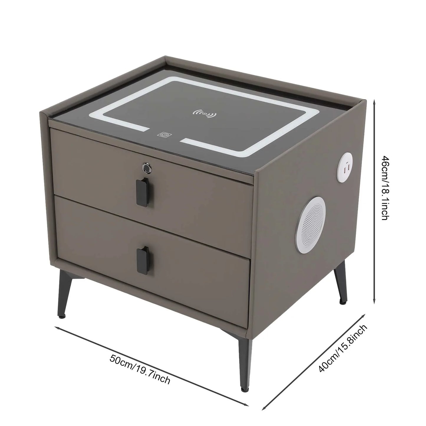 Smart Bedside Table with Bluetooth Speaker USB Wireless Charging and Light