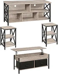 4 Piece Modern Living Room Table Set with TV Stand Coffee End Tables