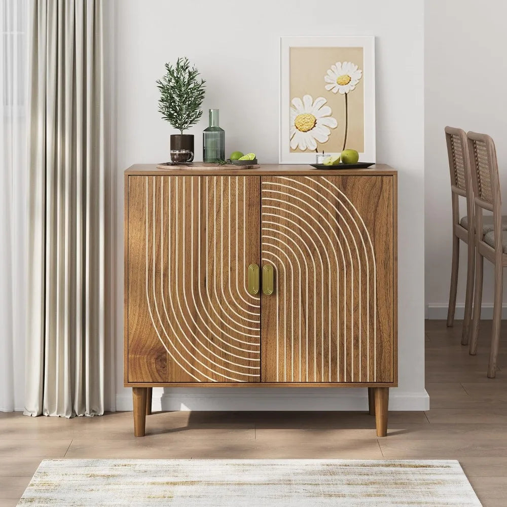 Small Accent Cabinet Rustic Sideboard Storage Buffet with 2 Doors