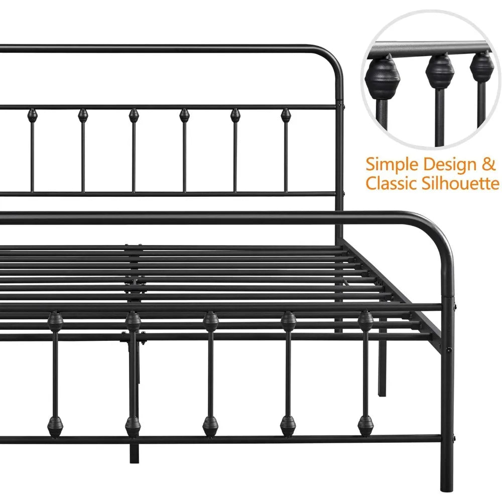 Ljustra Queen Size Victorian Style Metal Bed Frame Headboard Foundation