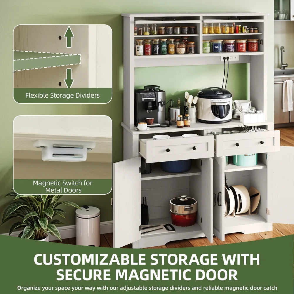 71 Inch Kitchen Pantry Cabinet with Charging Station and Storage