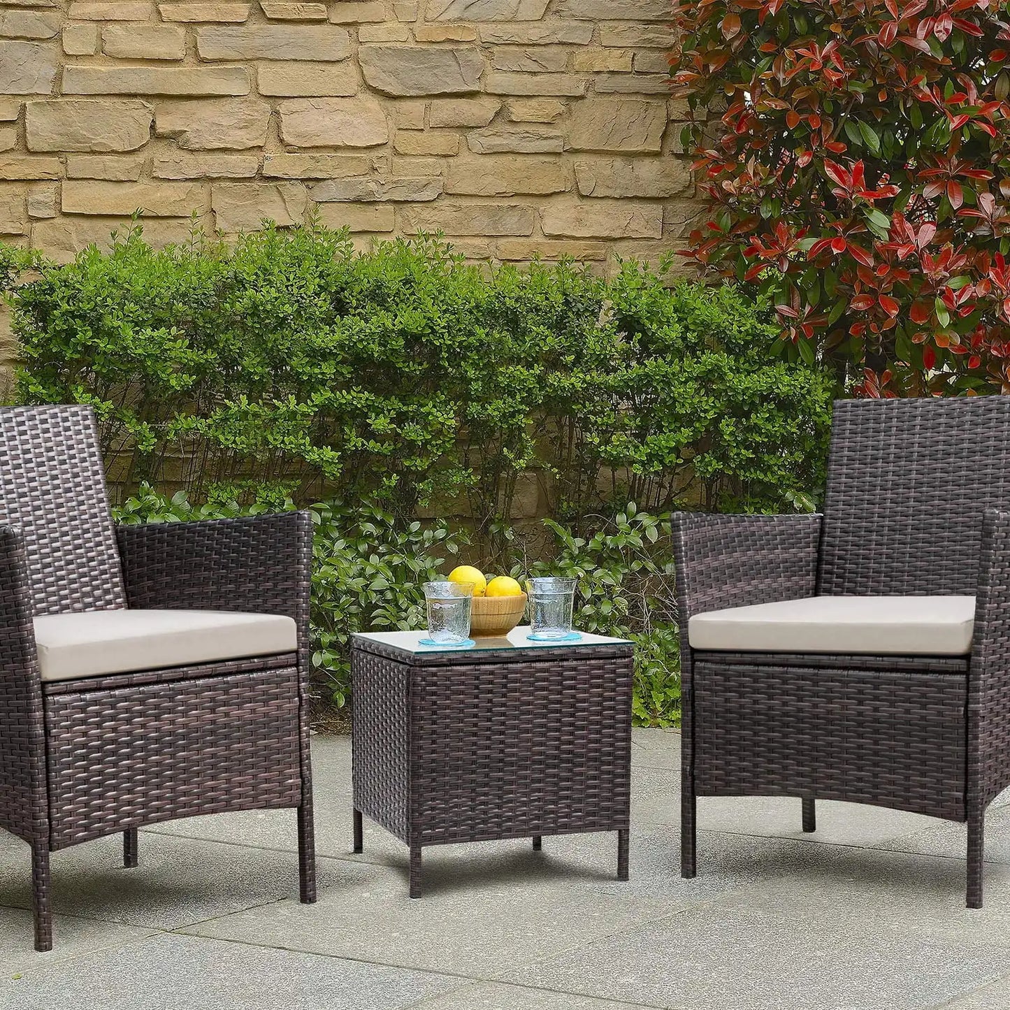 3 Piece Outdoor Patio Furniture Set Rattan Wicker Table Chairs