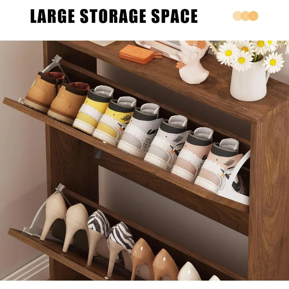 Modern Shoe Cabinet Freestanding Shoe Organizer with 2 Flip Drawers
