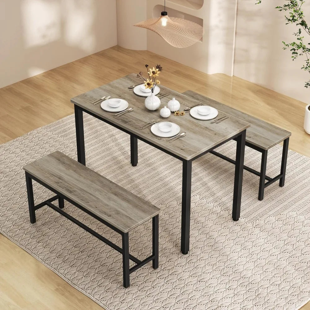Dining Table Set for 4 with Benches Modern Kitchen Furniture