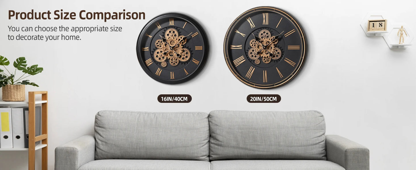 Large Vintage Mechanical Wall Clock 16 Inch Industrial Decor for Home