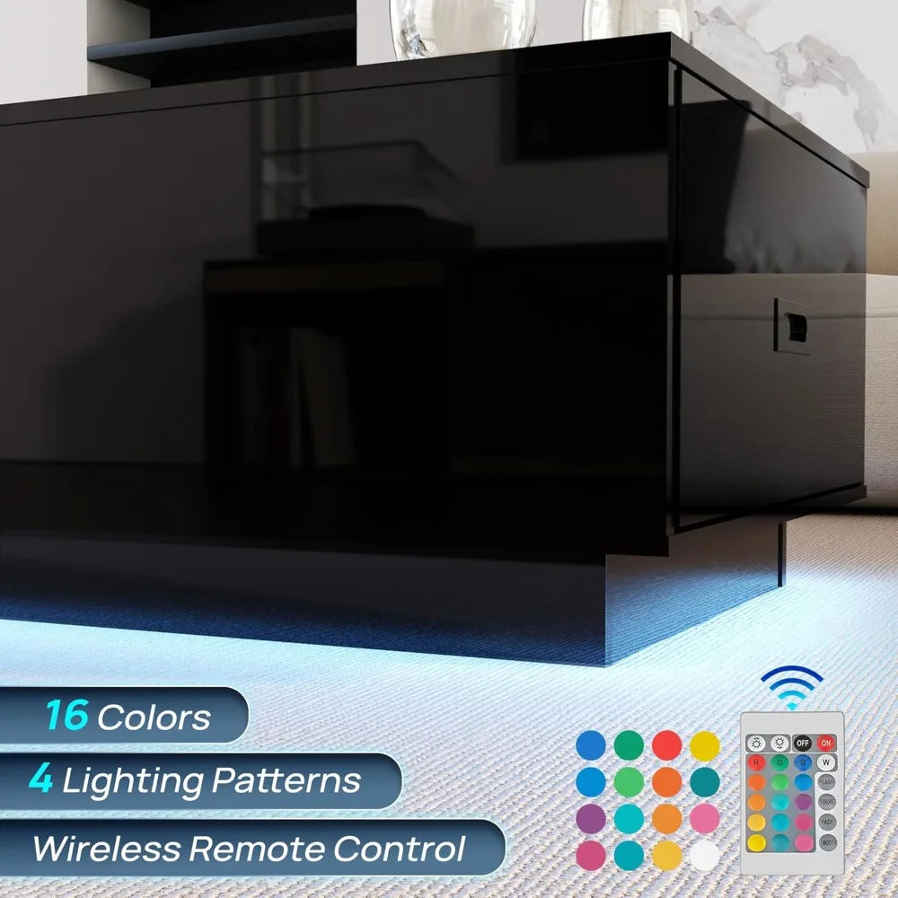 41 Inch LED Coffee Table with Drawers Modern High Gloss Living Room