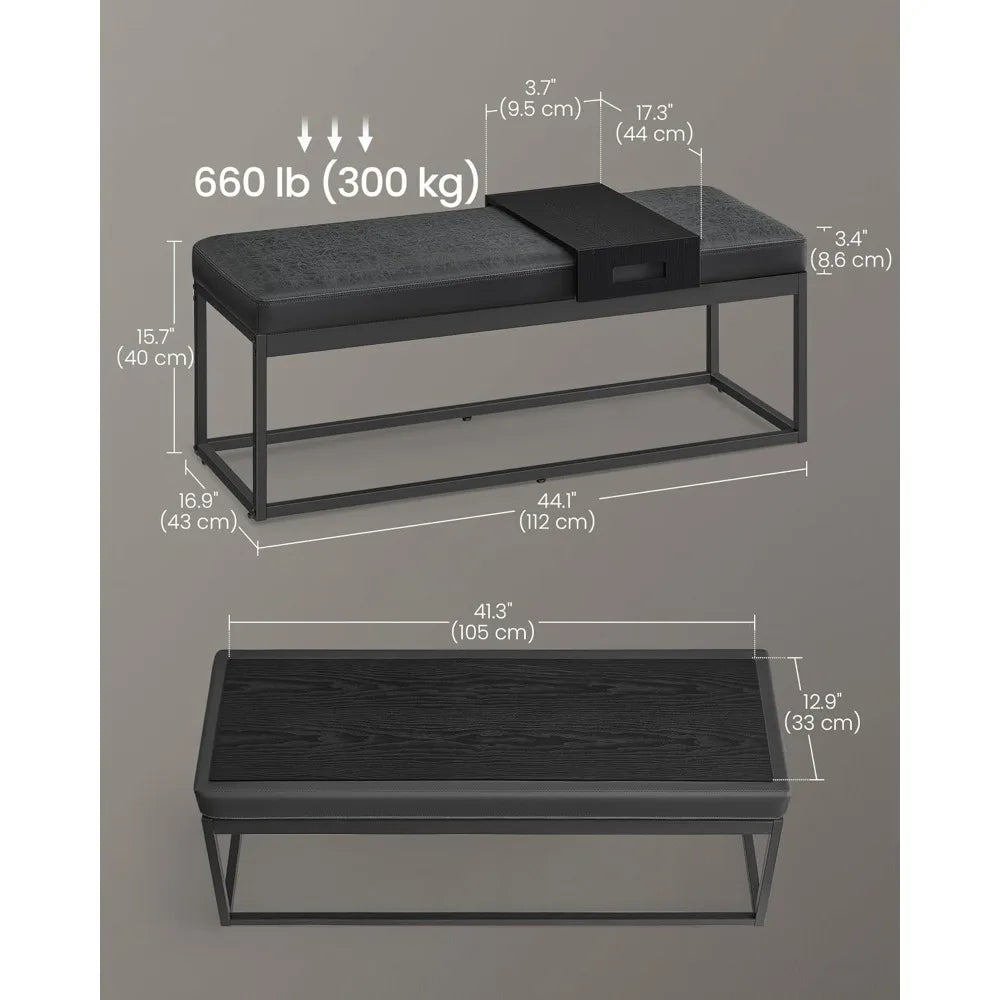 Ottoman Bench Reversible Top Shoe Bench End of Bed with Shelf